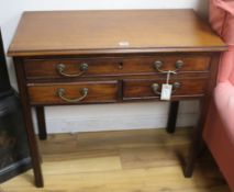 A George III mahogany side table fitted three drawers W.81cm