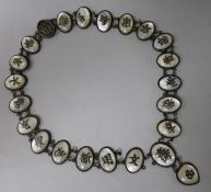 A Chinese mother of pearl and silver mounted necklace