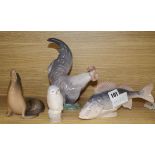 A collection of Royal Copenhagen - fish, animals and birds cockerel 19cm