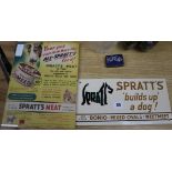 A Spratt's 'builds up a dog!' enamelled tin advertising sign and a similar printed advert largest 24