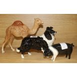 A Beswick camel, collie dog and pig camel 18cm