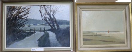 Norman James Battershill R.A. (1922-), two oils on panel, Sussex scenes, one signed, 29 x 44cm &