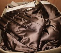 A pair of brown satin modern double-lined curtains, each gathered width 140cm, drop 300cm