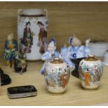 A pair of Satsuma miniature vases, figures, etc.