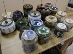 A jasperware tobacco jar and 15 other tobacco jars, various (16)