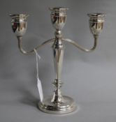 A modern silver three light two branch candelabrum, by P H Vogel & Co, Birmingham, 1978, weighted,