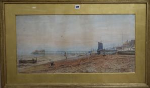 John William Buxton Knight (1842-1908) watercolour, Hastings? beach, signed and dated '83, 37 x