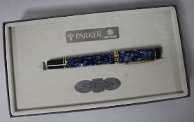 A Parker Duofold Centennial fountain pen, blue finish, original box