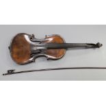 Attributed to Richard Duke. An antique violin with two piece back, unlabelled but stamped Duke to