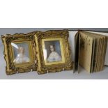 Two portrait miniatures of Jane and Sophia Hope-Vere c.1837 and a leather bound album of poems