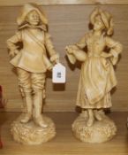 A pair of Continentals porcelain figures, cavalier and a lady tallest 40cm