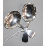 Two Georgian silver fiddle pattern caddy spoons.