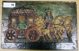 A painted plaster panel width 38cm height 24.5cm