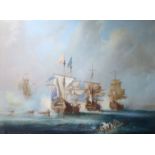 Max Brandreth oil on canvas, galleons in battle, signed, 75 x 100cm