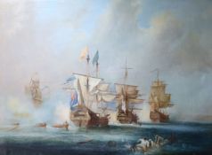 Max Brandreth oil on canvas, galleons in battle, signed, 75 x 100cm