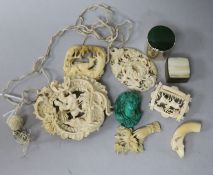 A group of Continental ivory brooches and objects of vertu