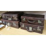 Four 1920's-30's crocodile suitcases Largest 55cm.