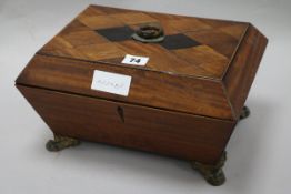 A Regency parquetry inlaid sewing box with accessories