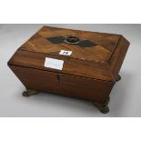 A Regency parquetry inlaid sewing box with accessories