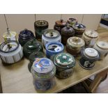 A jasperware tobacco jar and 15 other tobacco jars, various (16)