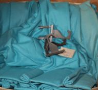 A pair of modern turquoise fabric double-lined curtains, each gathered width 140cm, drop 248cm and a