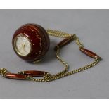 A Swiss silver gilt and enamel Nadine globe fob watch, with gilt metal chain with enamel spacers.