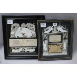 A pair of late Victorian framed Death Cards, dated 1883-84 Largest W.25cm