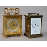 A Matthew Norman carriage timepiece with alarm and a Swiss timepiece 12 & 14cm.