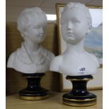 A pair of limoges bisque busts, after Houdon Tallest H.40cm