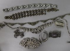 A small group of silver and marcasite paste and other jewellery.,