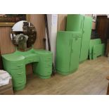 A 1940's vintage Hawker bedroom suite aircraft grade aluminium, later painted green, produced in the