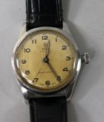 A gentleman's steel Tudor Oyster manual wind wrist watch.