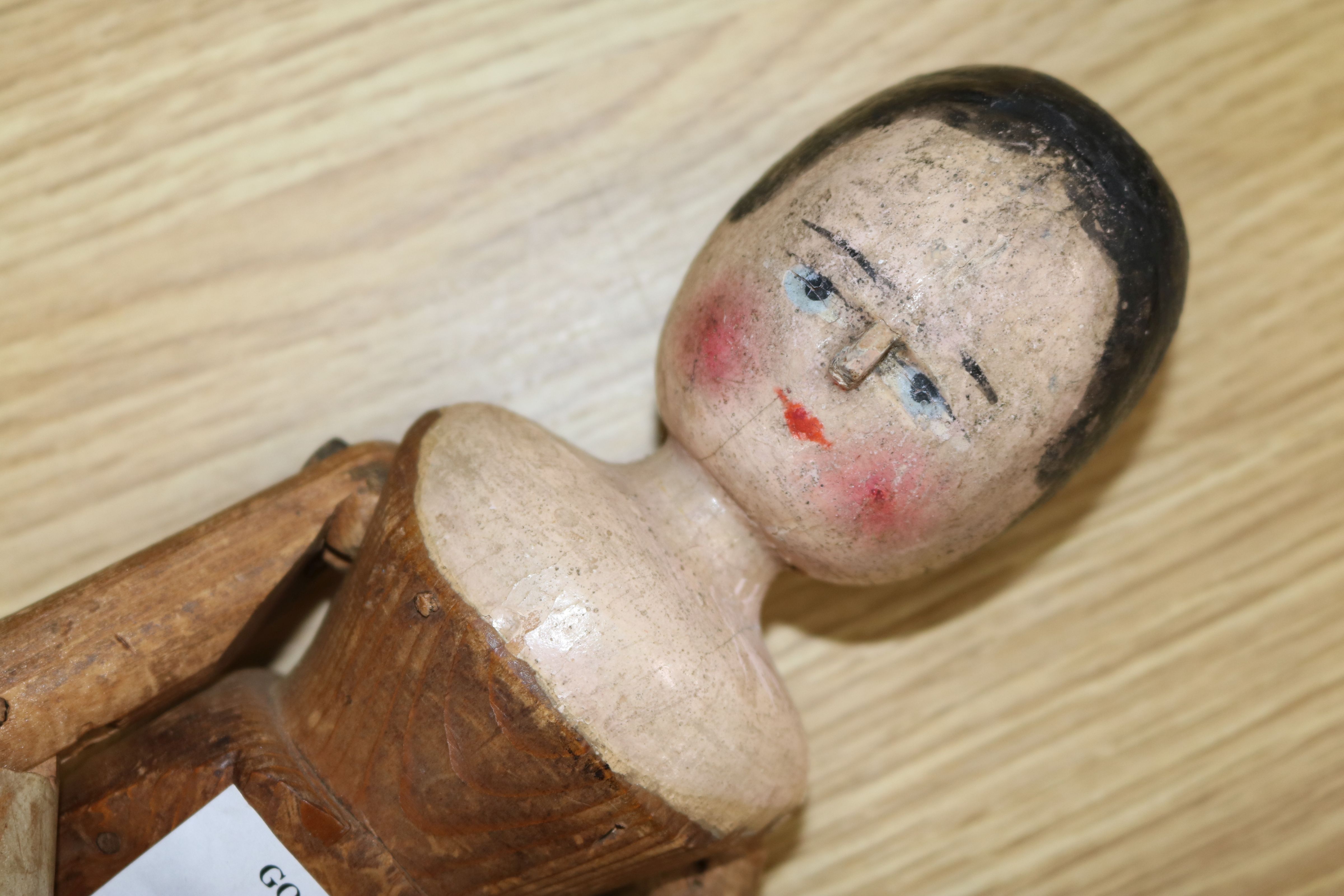 A 19th century folk art peg doll 36cm. - Bild 4 aus 6