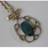 A 9ct gold and opal doublet pendant on a 9ct gold chain.