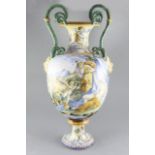 An Italian faience vase, late 19th century, painted with mythological figures including Diana, Cupid