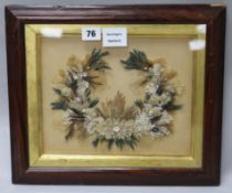 A Victorian faux rosewood framed seaweed and shell picture 30 x 25cm