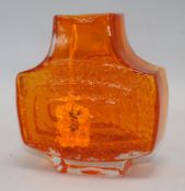 A Whitefriars 'TV' vase, pattern 9677 in Tangerine, designed by Geoffrey Baxter, with concentric