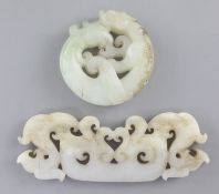 A Chinese dragon and phoenix jade plaque, 5.4cm