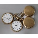 Four assorted gold plated pocket watches including two hunters.