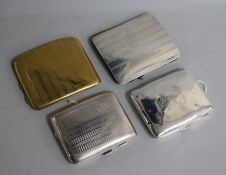 Three silver cigarette cases (one a.f) and an NCJ 'Viceroy Gold'example, variously engine-turned/