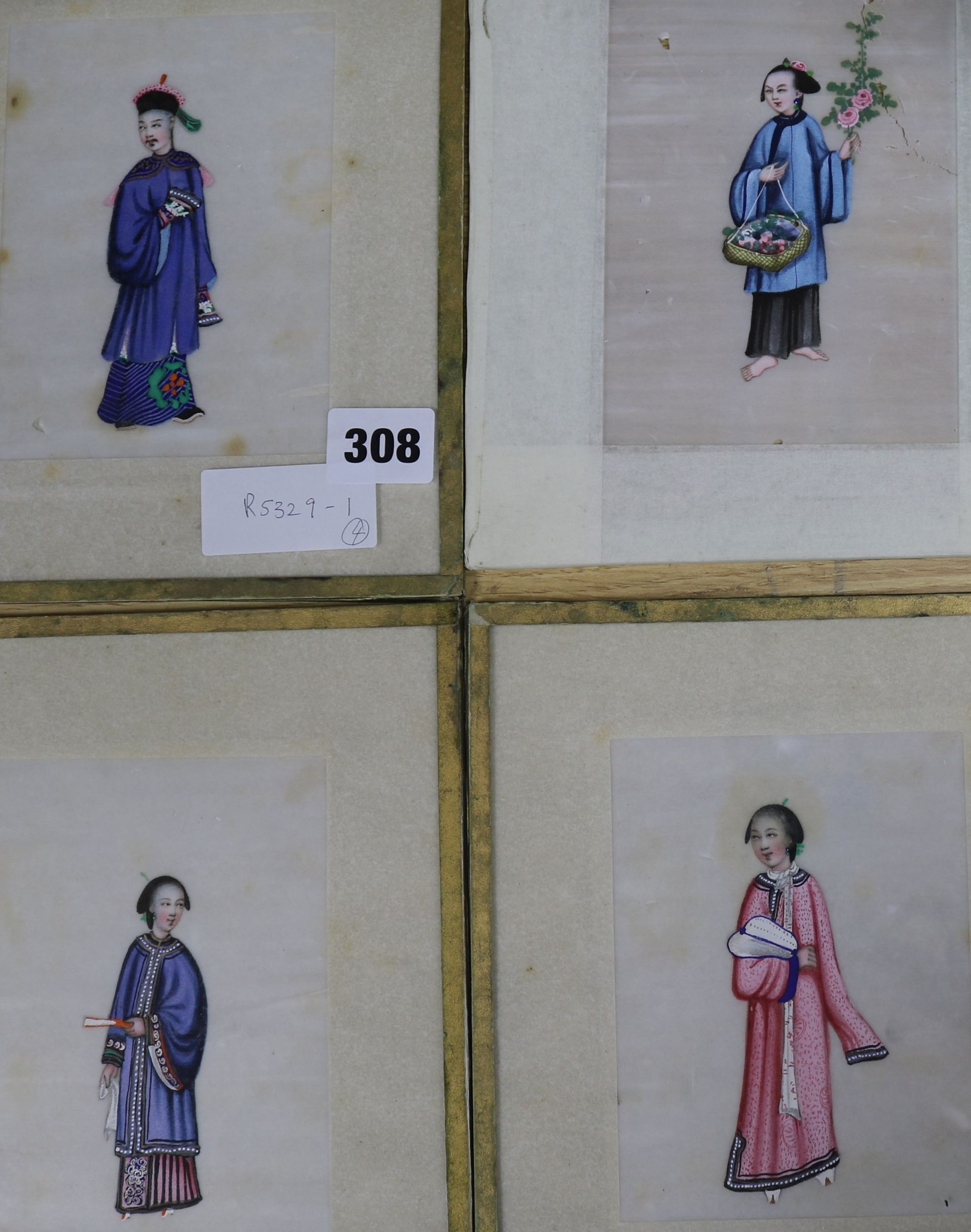 Four Chinese pith paintings of court figures. 13 x 9.5cm. - Bild 2 aus 2