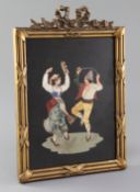 An early 20th century Italian pietra dura plaque, decorated with a dancing Neapolitan couple, 8.5