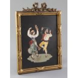 An early 20th century Italian pietra dura plaque, decorated with a dancing Neapolitan couple, 8.5