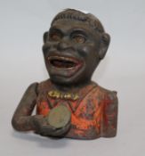 A Victorian 'Jolly Negro' cast iron mechanical money box (a.f.) H.17cms