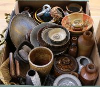 A collection of studio pottery and stoneware vessels etc
