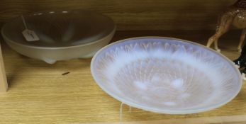 A Verlys Art Deco opalescent glass large shallow bowl, moulded with palm fronds and another bowl