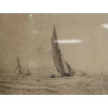 William Lionel Wyllie, drypoint etching, Yachts in a choppy sea 19 x 25cm.