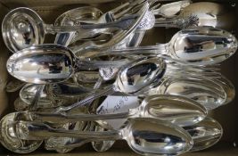 A harlequin part canteen of Victorian and later fiddle, thread and shell pattern flatware, twenty
