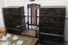 A pair of Chinese lacquered tall chests, each fitted five drawers W.69cm