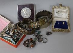 A quantity of mixed jewellery including costume and silver items including charm bracelet.